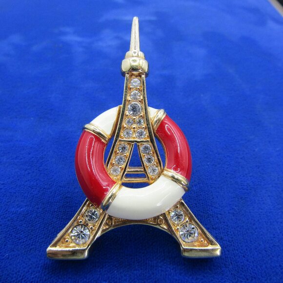 Swarovski Enamel Eiffel Tower Brooch - Picture 1 of 10